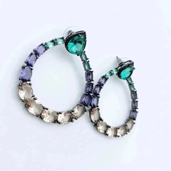 Glass Stone Hoops Earrings | Party Earrings - Picture 1 of 4